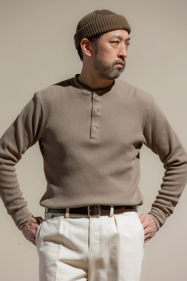 ACV-TM03 HAEAVY WEIGHT WAFFLE HENLEY NECK