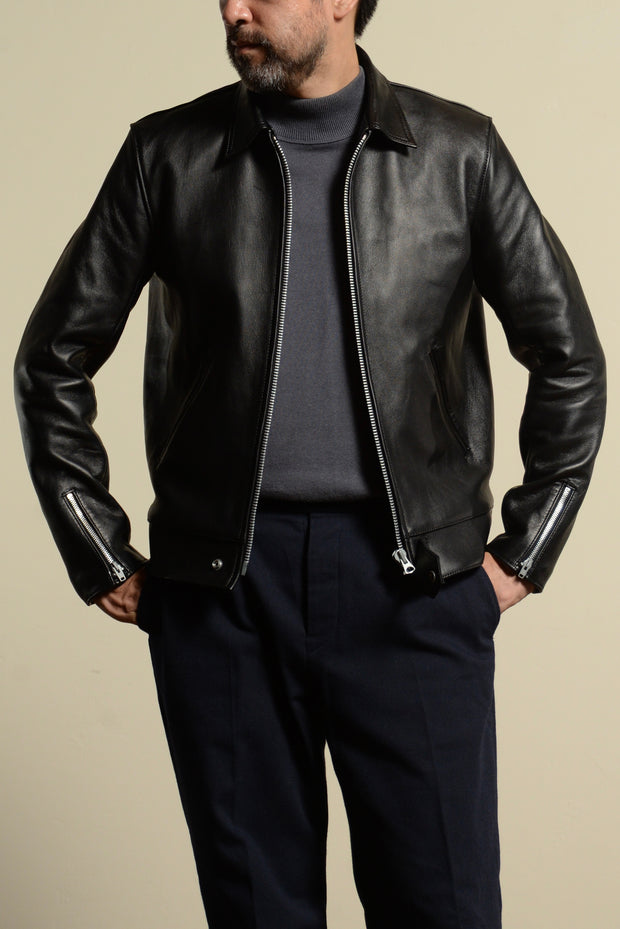 BUILD TO ORDER 受注生産 - AD-01-LD SHEEPSKIN CENTER-ZIP JACKET (BLACK CORE)