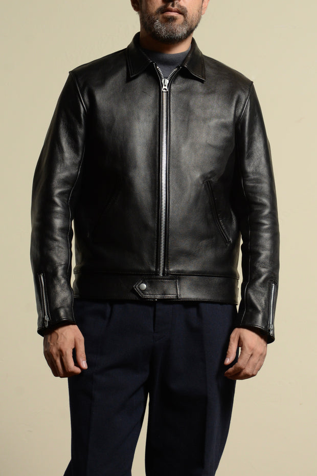 BUILD TO ORDER 受注生産 - AD-01-LD SHEEPSKIN CENTER-ZIP JACKET (BLACK CORE)
